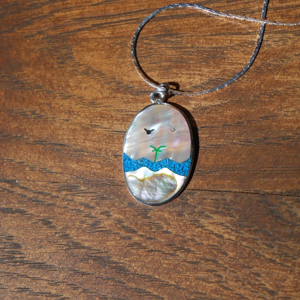 Silver & Abalone Beach Scene Pendant